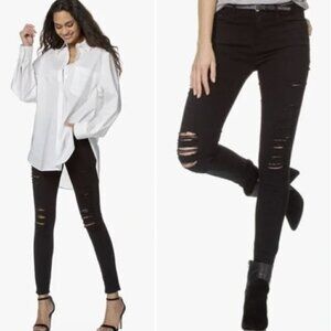 Frame Demin Mid Rise Le Skinny de Jeanne Distressed Black Denim Jean Size 25